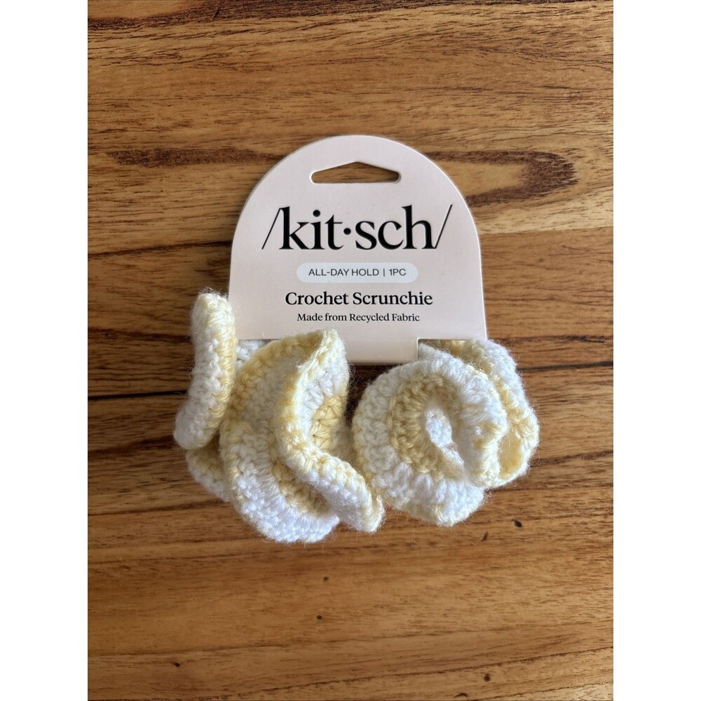 Kitsch Crochet Scrunchie Yellow/White Recycled Fabric All-Day Hold